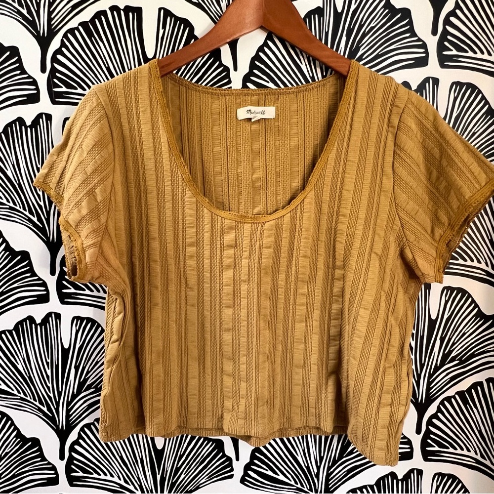 Madewell Mustard Ribbed Textured Crop Tee